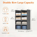Lifewit Dual-Row Shelf Hanging Closet Organizer and Storage, Clothes Shelves with 3 Sturdy Hooks for Clothing Organization, F
