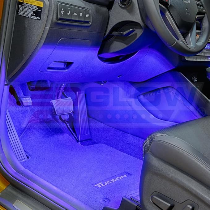 LEDGlow 4pc Blue LED Interior Footwell Underdash Neon Lighting Kit for Cars & Trucks - 7 Unique Patterns - Music Mode - 8 Brightness Levels - Auto Illumination - Includes Cigarette Power Adapter
