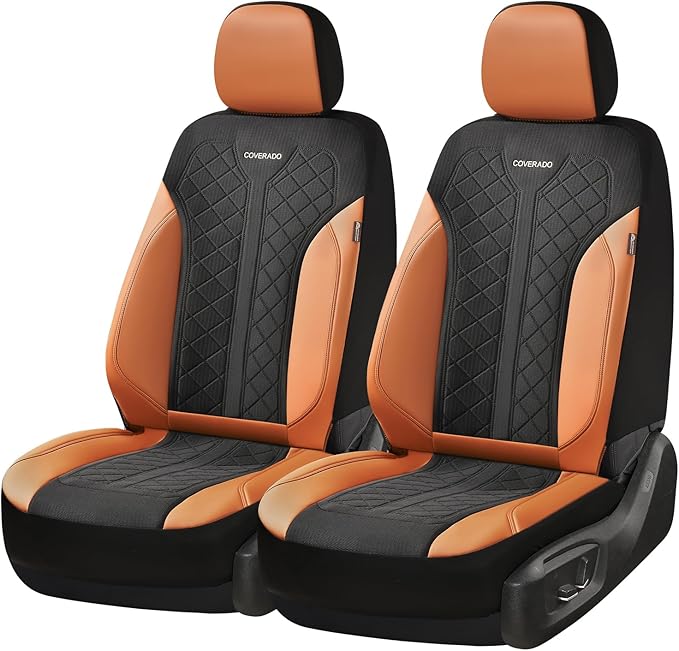 Coverado Seat Covers Front Seats, Leather Automotive Seat Covers 2-Pack, Mesh Breathable Auto Seat Protectors, Driver Seat Co