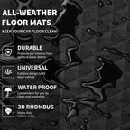 CAR PASS Black Rubber Car Mats, All-Weather Floor Mats Full Set Durable Anti-Slip 3D Rhombus Waterproof Automotive Pad Trim to Fit Liner Universal Fit for Sedan SUV Truck Van, 4 Pcs All Black Rubber