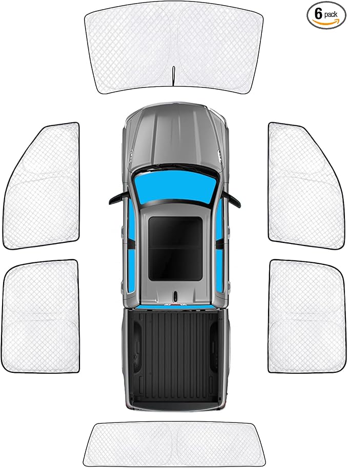 KMF 6pcs Thicken Full Window Sun Shades for Dodge Ram 1500 Crew Cab Accessories 2019-2025, Car Window Covers Sunshade for Windshield Side Rear, Sun Visor UV Block Privacy Blackout for Camping Outdoor