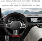 Yourkar Car Steering Wheel Cover, 15 Inch Leather Round Comfy Grip Steering Wheel Protector, Anti-Slip Steering Wheel Cover w