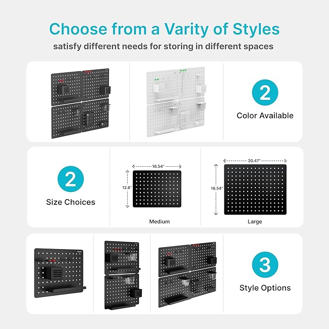 PEGZONE Pegboard Wall Organizer Combination Kit,Overall 33.1"x25.4" Metal Office Pegboard with 21 Accessories, Wall Mounted P