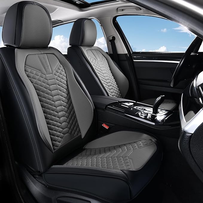 Coverado Car Seat Covers, Front Seat Cover, Waterproof Nappa Leather Seat Covers for Cars, 2 Pack Car Seat Protectors Driver 