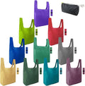 BeeGreen Colorful Reusable Grocery Bags Bulk Gifts 10-Pack - Large Tote with Zipper Pouch | Foldable & Washable Polyester Shopping Bags Heavy Duty Flower Lover Gifts Reusable Bag With Handles
