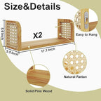 Rattan Shelf Set of 2, Cute Nursery Shelves Wall Mounted, Natural Hanging Bookshelf Storage, Boho Decorative Floating Shelves