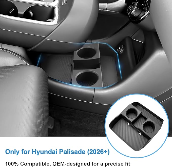 2026 Palisade Center Console Organizer Lower for Hyundai Palisade (Only fit 7-Seater), Durable ABS Plastic Console Tray Insert/with Water Bottle Holder 2026 Palisade Accessories