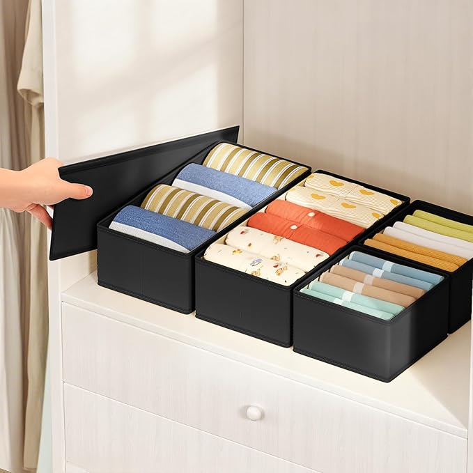 DIMJ Drawer Organizers Clothes, Set of 16 Dresser Organizer Bins, Fabric Closet Organizers and Storage, Shallow Drawer Divide