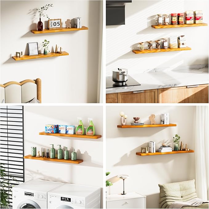 Floating Shelves for Wall Rustic Farmhouse 36 Inch Floating Shelf Bathroom Wooden Shelves for Wall Mounted Live Edge Pine She