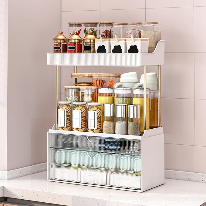 caktraie 12.2" W Makeup Organizer Drawers - 5 Tiers Bathroom Counter Organizer, Cosmetic Storage Drawer for Dresser Counterto