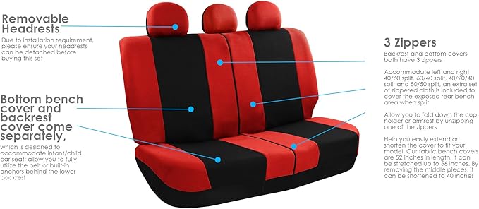 FH Group Light & Breezy Cloth Car Seat Covers, 7 Seater Three Row Set- Airbag & Split Ready -Universal for Cars Trucks and SU
