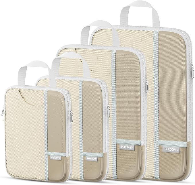 Percover Compression Packing Cubes 4-Piece Set, Packing Cubes Compression for Travel with Label Pockets, Travel Organizer for