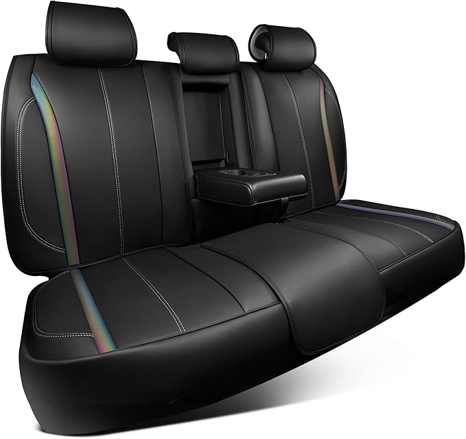 CAR PASS Back Seat Covers, Nappa Leather Rear Seat Bench Cushion Waterproof Breathable Back Row Protector Universal Fit for C