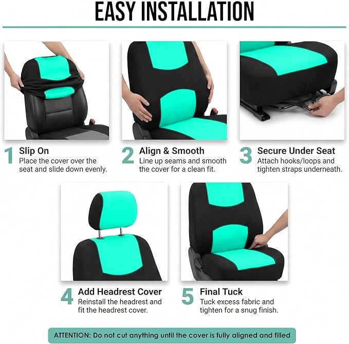 FH Group Flat Cloth Full Set Car Seat Covers Three Row 7 Seater - Universal Fit for Cars, Trucks & SUVs Mint