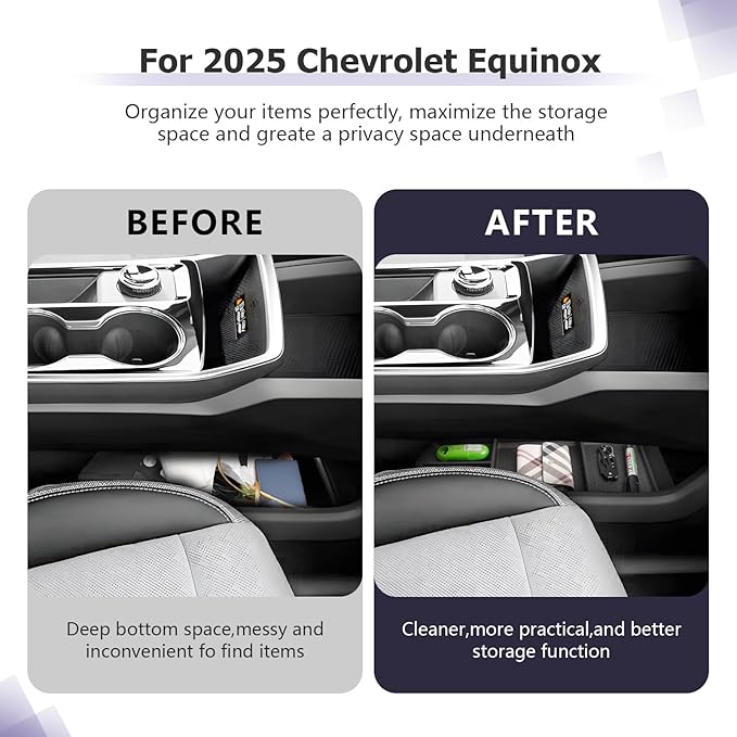 LUWU 2025 Equinox Center Console Organizer Compatible with 2025 Chevrolet Equinox Accessories Under Console Tray Armrest Console Organizer Equinox 2025 Accessories 2Pack (Not for EV Model)