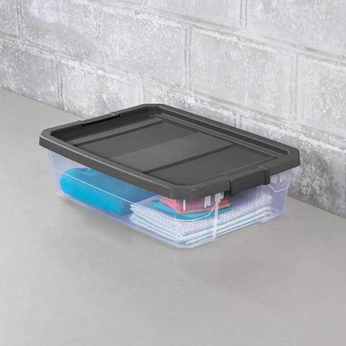 Sterilite 18-Pack Modular Stacker Box, Durable Clear Plastic Storage Bins with Latching Lids, 40 Quart - Stackable Organizing