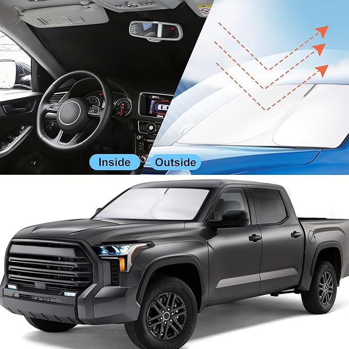 Front Windshield Sun Shade Foldable Car Front Window Sun Shade Windshield Shade Custom Fit for 2007-2021 Toyota Tundra Block UV Rays Heat Keep Car Cooler