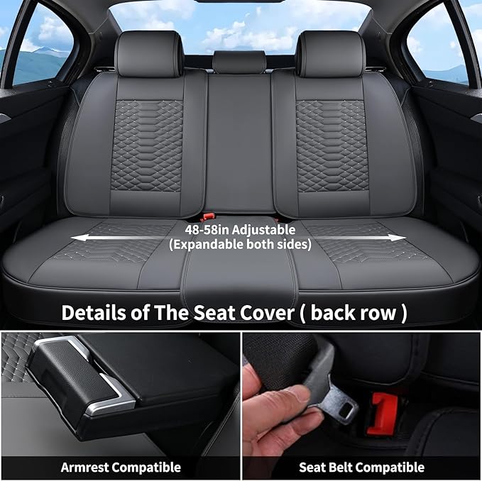 Coverado Car Seat Covers Full Set, Nappa Leather Seat Covers for Cars, 5 Seats Universal Waterproof Seat Covers, Front and Ba