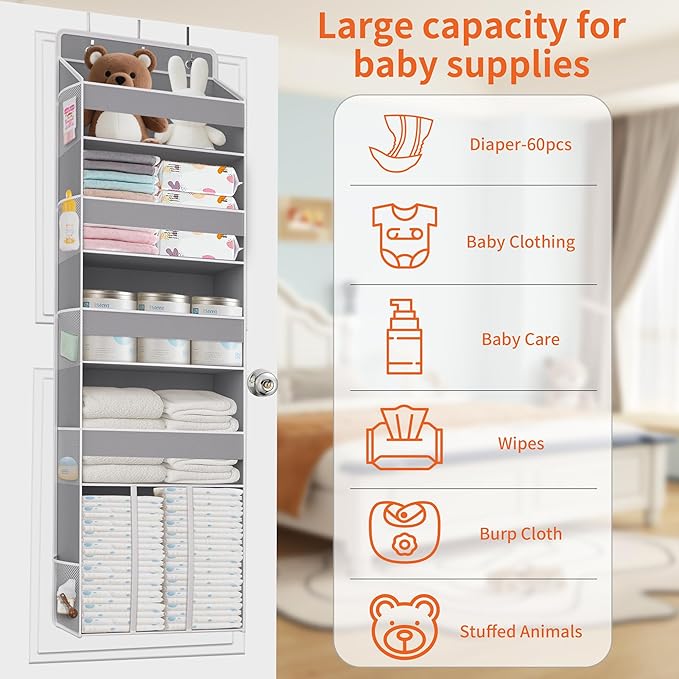 TAHAVICE Heavy Duty Over the Door Organizer with Large Capacity Caddy, Behind Door Storage with 10 Mesh Side Pockets, Back of
