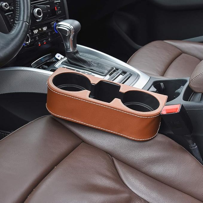 Brown Multifunctional Car Cup Holder Car Seat Organizer Gap Filler Bottle Phone Storage Organizer
