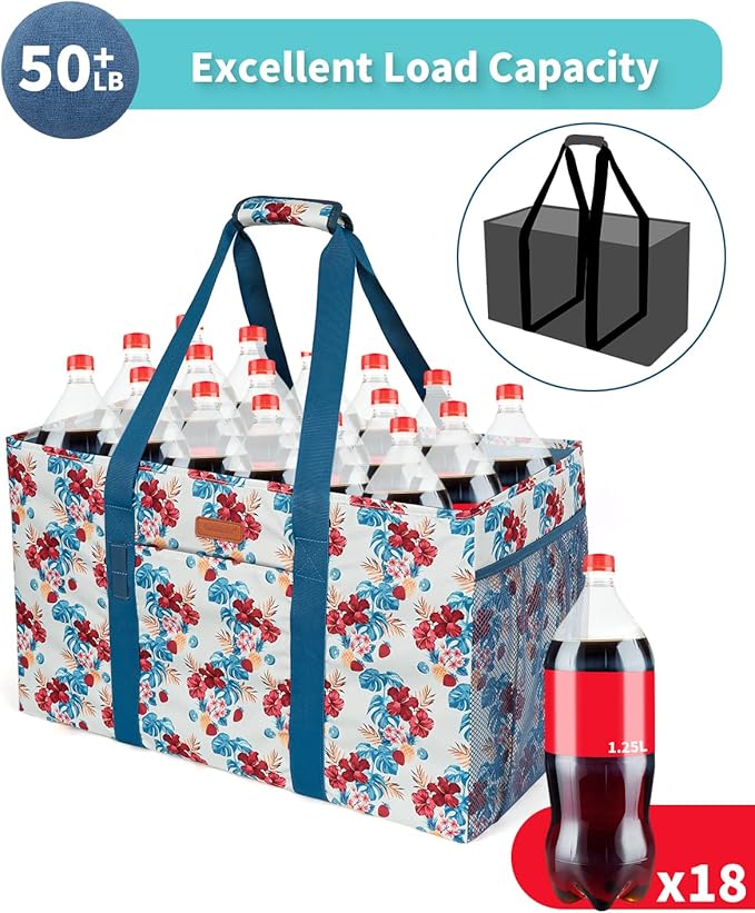 WONDAY Extra Large Reusable Grocery Bag Carrier with Handle, Thirty One Utility Tote Foldable for Shopping and Beach