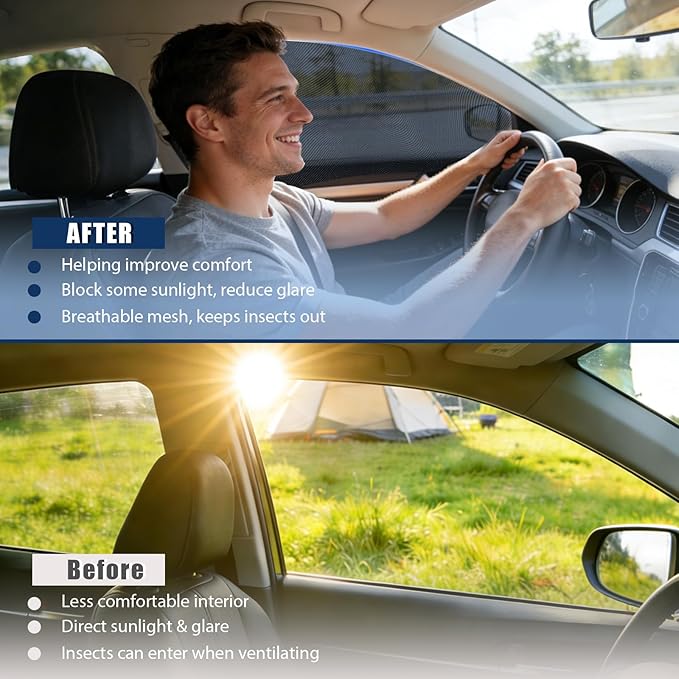 Car Window Shades,Car Window Screens for Camping,Car Window Cover for Baby,Universal Stretchable & Breathable Mesh Shades,Block Sun Rays,Fit Most Truck,SUV and Minivan(Front 2 Pack)