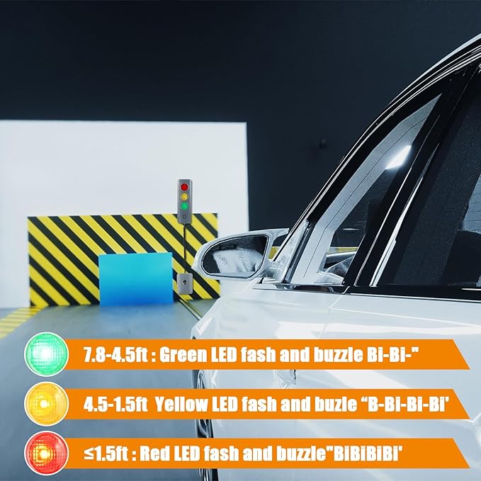 Outus 2 Pcs Advanced Garage Parking Aid with LED Light Garage Parking Sensor with Color Changing Distance Indicator for Car Safe, Set Stop Distance 7.8 ft - Mount Install