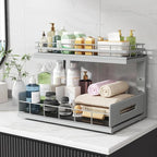 Under Sink Organizer Upgrade To Professional Rails,2-Tier Dual Pull Out Cabinet Storage,Height Adjustable Slide Out Drawers F
