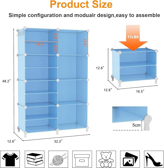 AWTATOS Closet Organizer 8 Cube Storage Shelves Closet Storage Clothes Organizers Stackable Cubby Shelving for Closet Bedroom