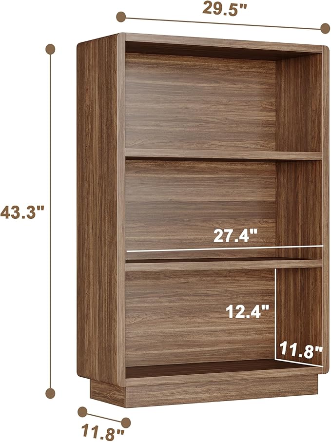ChooChoo 3-Tier Bookcase, Wooden Bookshelf, Farmhouse Bookshelf with Open Storage, Tall Bookcase for Bedroom and Home Office,