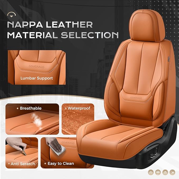 Coverado Seat Covers, Car Seat Covers Front Seats, Leather Seat Covers for Cars, Car Seat Protector Waterproof, Car Seat Cush