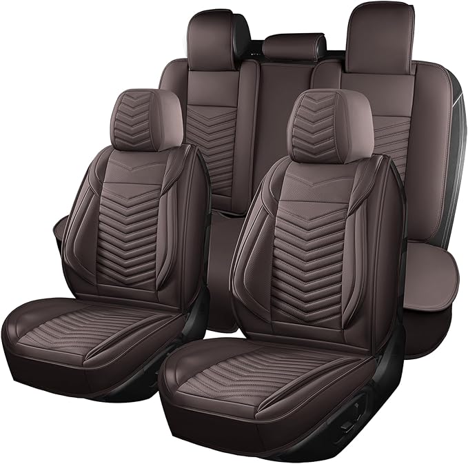 Nappa Leather Car Seat Covers Full Set, Brown Car seat Protector 5 Seats, Waterproof Car Seat Cushion, Universal Automotive S