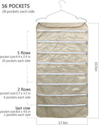 BB Brotrade Hanging Jewelry Organizer,Accessories Organizer,56 Zipper Pocket Organizer for Holding Jewelries (Beige-Zipper)
