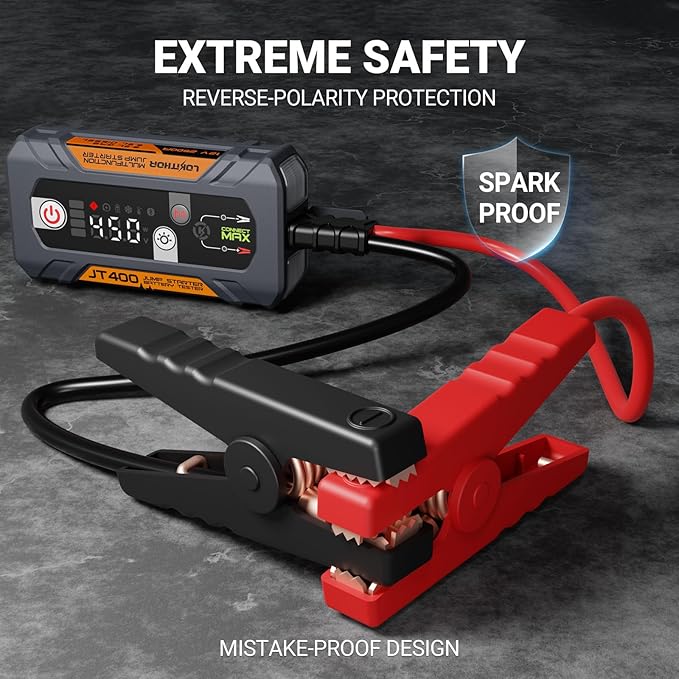 LOKITHOR JT400 12V Jump Starter and Battery Tester 2-in-1, 2500A Battery Jumper Starter Portable for Up to 8.5L Gas