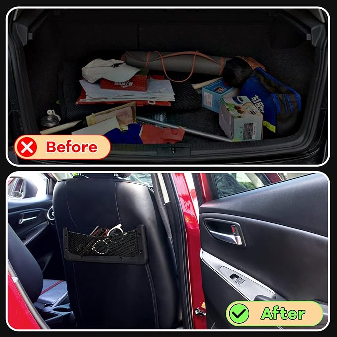 Frienda 2 Pcs ABS Plastic Frame Car Storage Net Bag Phone Car Mesh Net Holder RV Storage Boat Cargo Pocket Organizer Framed Mesh Pocket with Screws for Auto RV (13.8 x 5 Inch)
