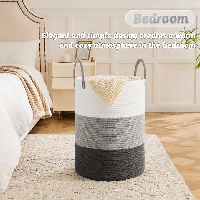 Artfeel Laundry Basket,Woven Cotton Rope Laundry Hamper,60L for Decorative Storage of Dirty Clothes,Toys and Blankets in Bath