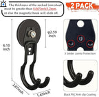 ULIBERMAGNET New Upgraded Garage Magnetic Hooks, 2 Pack Black Heavy Duty Large J Hooks with Magnet, Black Strong Anti-Slip Co