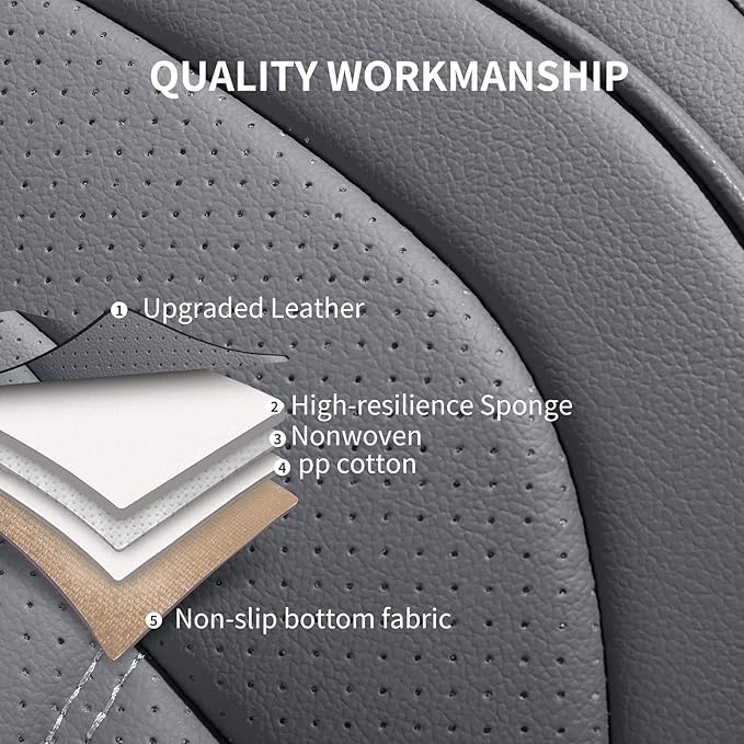 Nappa Leather Car Seat Covers Full Set, Gray Car seat Protector 5 Seats, Waterproof Car Seat Cushion, Universal Automotive Se