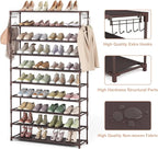 LANTEFUL 10 Tiers Shoe Rack 50 Pairs Large Capacity Tall Shoe Organizer Sturdy Shoe Storage with Two Hooks Space Saving Metal