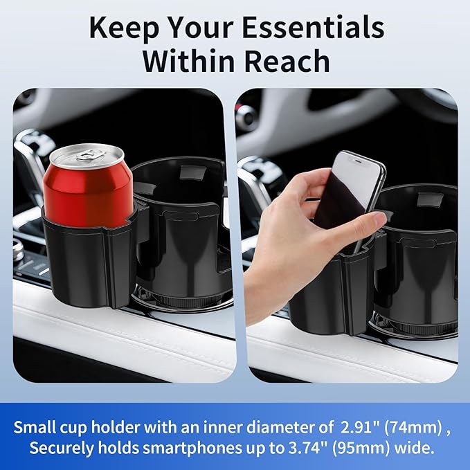 Car Cup Holder Expander W/Offset Adapter, 2-in-1 Cup Holder Extender for Large Bottles up to 4.3", Adjustable Base Fits Stanl