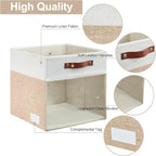Bagnizer Storage Cubes, 4 Pack Linen Foldable Storage Bins (13 x 13 inch) with Clear Window and Handles, Fabric Organizer for