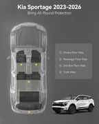 3W Floor Mats & Cargo Liner (with Subwoofer) Fit Kia Sportage (Not Fit Hybrid or PHEV) 2023-2025 2026 TPE All Weather Custom Fit Floor Liner for Kia Sportage Full Set Car Mats, Black