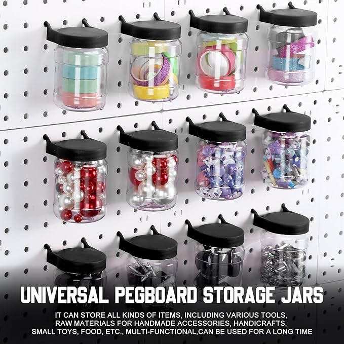Unittype 20 Set Pegboard Organizer Accessories Peg Boards Jars with Lids Plastic Pegboards Bins Storage Containers Clear Peg 
