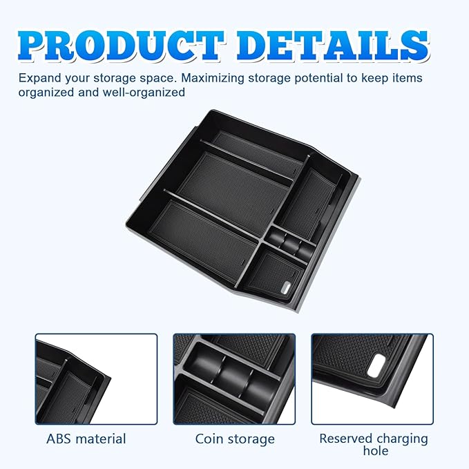 EDBETOS Center Console Organizer Compatible with Ford F150 2021-2023 Accessories (40/Console/40 Front-Seats ONLY) F-150 Armrest Box Interior Pallet Secondary Storage Box Insert Tray, Black