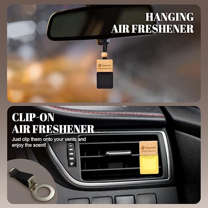 Car Air Freshener Hanging 3 Pack, Air Fresheners Diffuser - Leather, Cologne, Sweet Tobacco Fragrance Oil Air Diffuser for Me