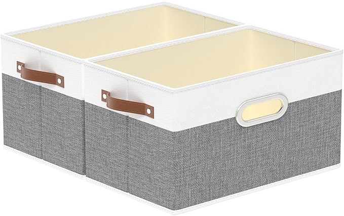 Yawinhe Fabric Storage Baskets, Foldable Closet Organizer for Shelves, Large Boxes with 3 Handles, Canvas Bins for Clothes, W