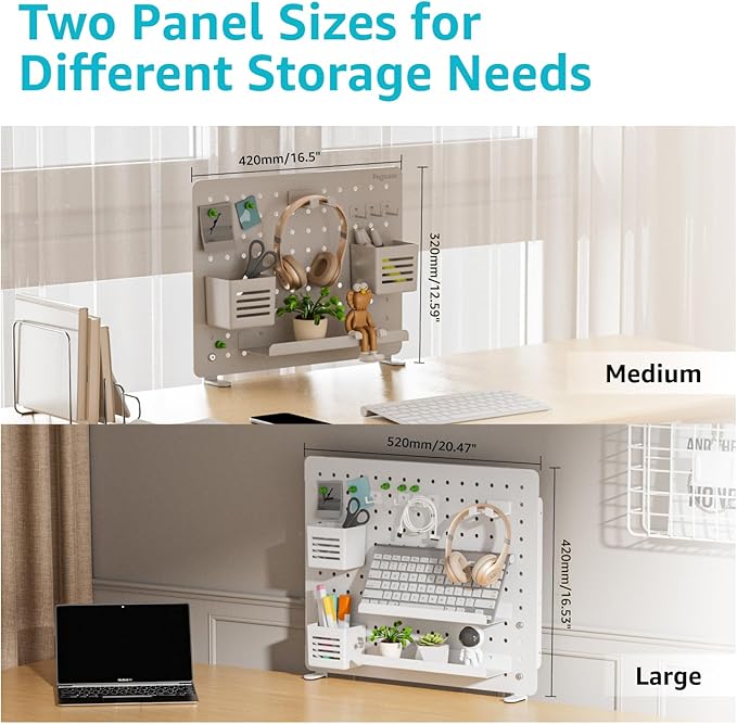 PEGZONE Clamp-on Desk Pegboard, Desk Organizer for Office Gaming Home, Magnetic Metal Peg Board with 10 Accessories, Privacy 
