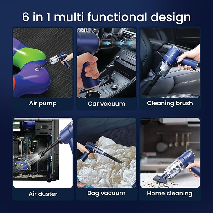 VIMALIFE 10000Pa Cordless Car Vacuum Cleaner & Air Duster, Powerful Handheld Auto Vacuum, 42000RPM Motor, LED Light, Type-C