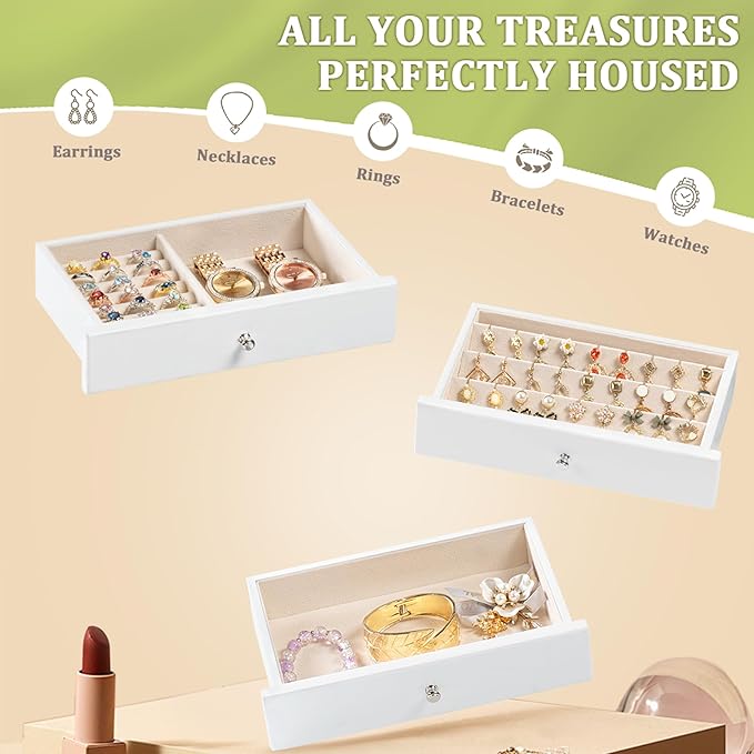 Jewelry Box Organizer, Rustic Wooden Jewelry Boxes for Women Girls, Large Storage Earring Holder Organizer Display for Earrin
