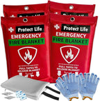 Protect Life Saving Emergency Fire Blankets 4 Pack - 40"x40", Fiberglass Fire Blanket for Home & Kitchen - Fire Suppression o